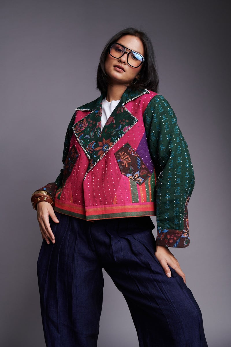 Rani Kantha Patchwork Cropped Bolero Jacket