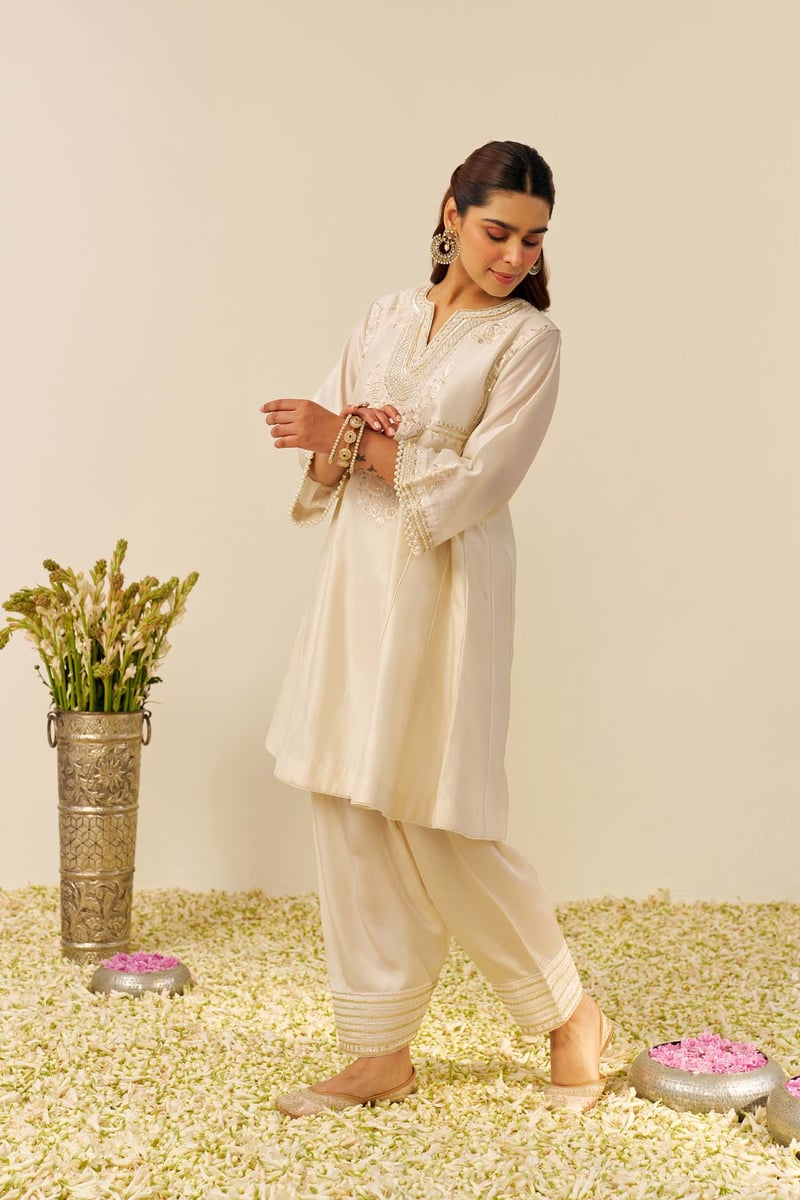 Daisy Ivory Embroidered Short Kurta and Salwar Set — Sheetal Batra