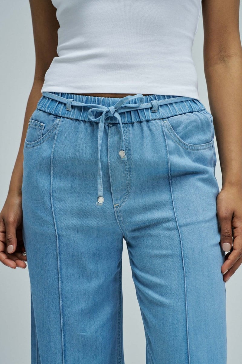 Light Wash Wide-Leg Denim Jogger Trousers