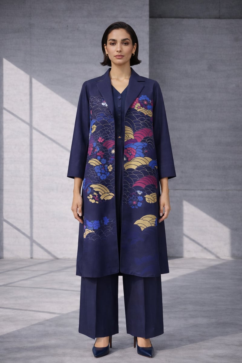 Mizu Navy Long Jacket Set — OJA