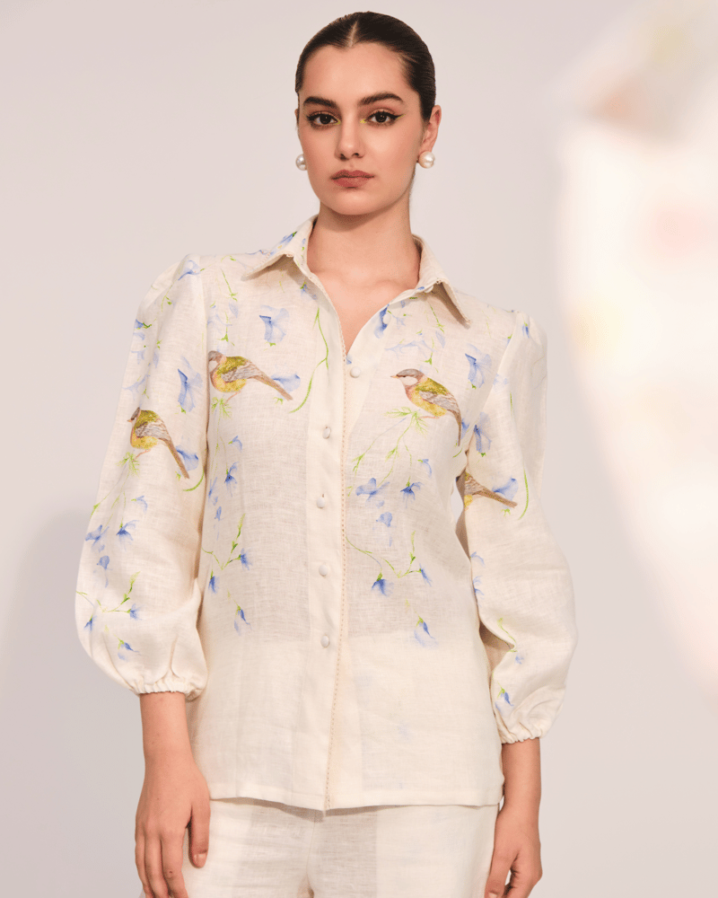 Apricot Linen Printed Shirt and Pants Co-ord Set