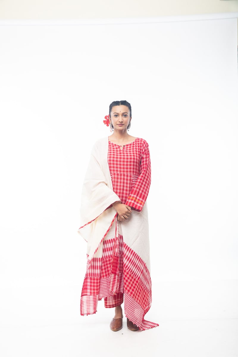Side Panelled Red Dress Set (2 Piece Set)