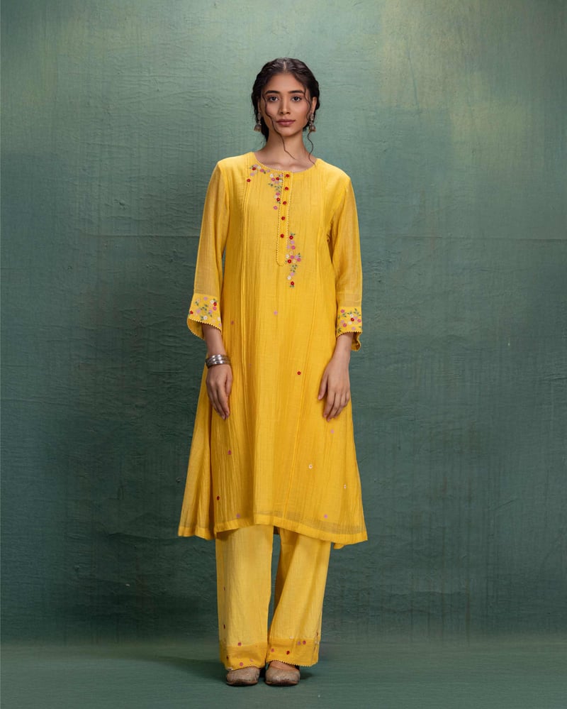 Yellow Machine Embroidery Co-Ord Set