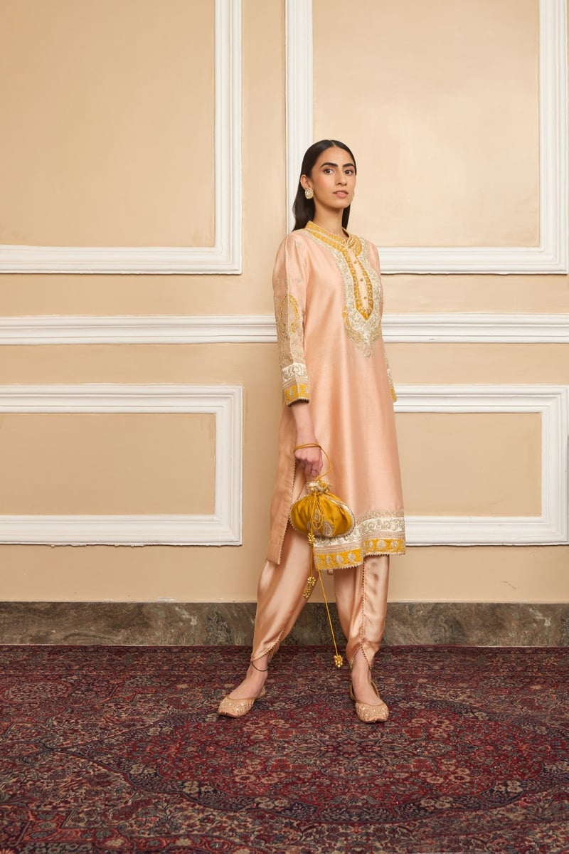 Rose Pink Embroidered Straight Kurta Set with Dhoti