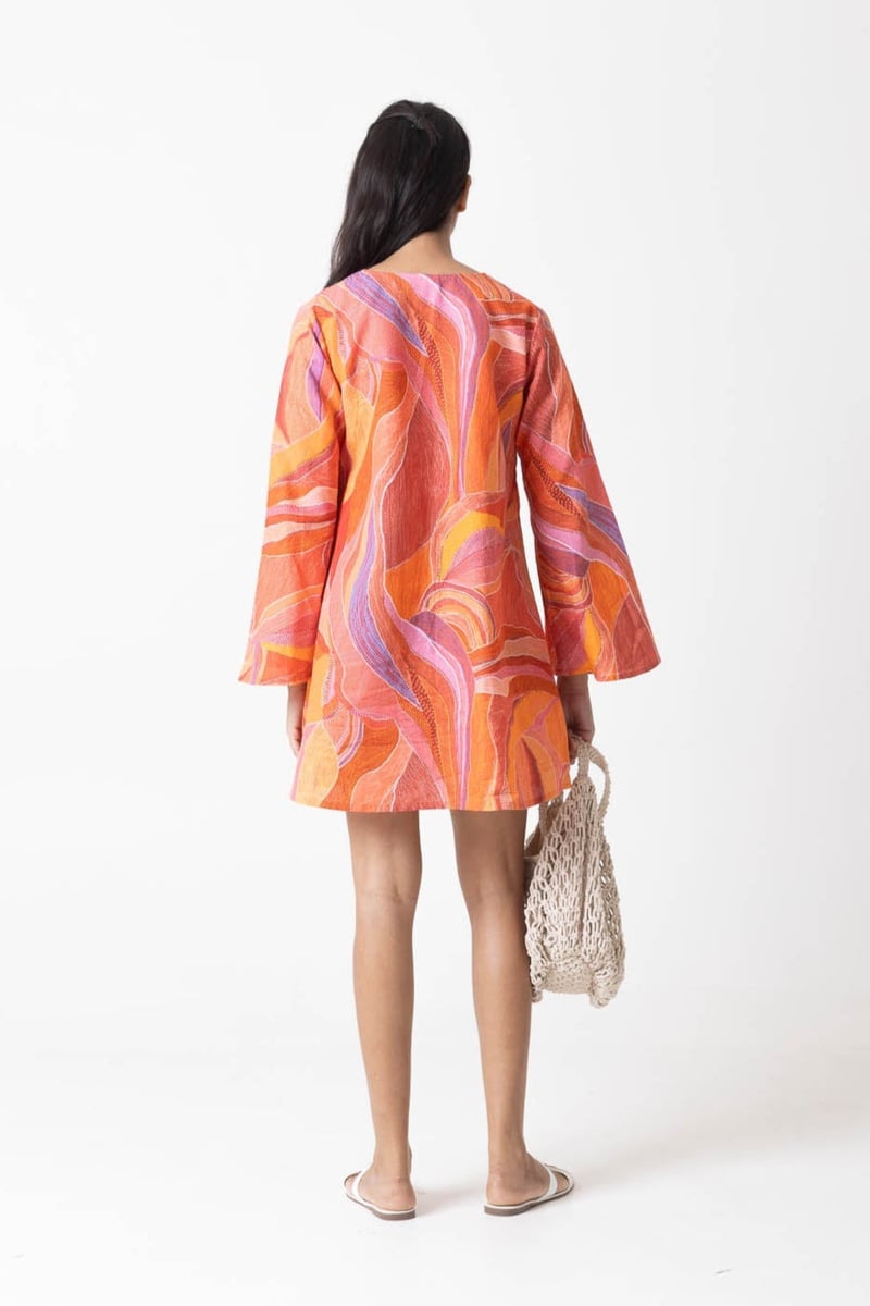 Orange/Multicolor Abstract Print A-Line Mini Dress