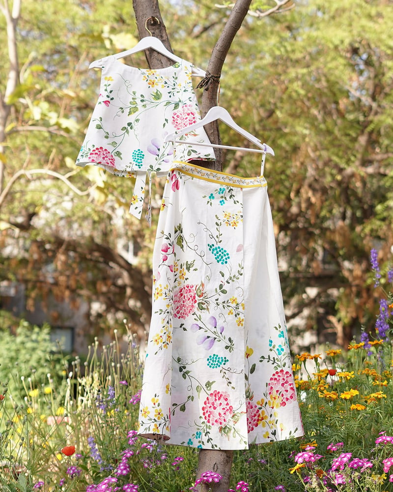 White Floral Poplin Top and Maxi Skirt Co-ord Set