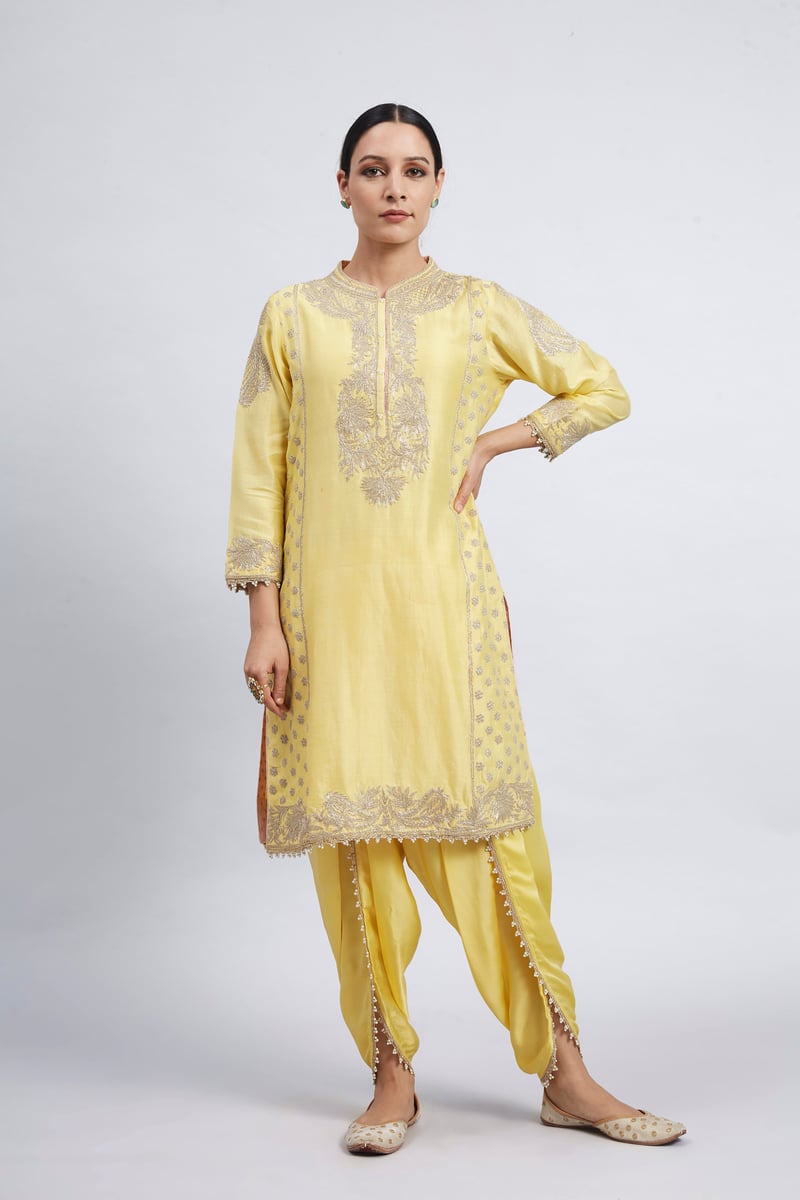 Daffodil Yellow Embroidered Kurta Set with Dhoti