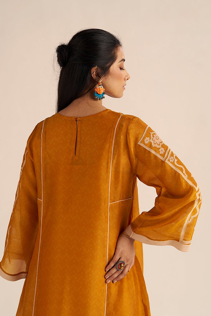 Nugget Yellow Silk Kurta and Wide-Leg Pants Co-ord Set