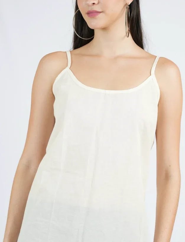 White Cotton Long Slip Camisole with Shoulder Straps