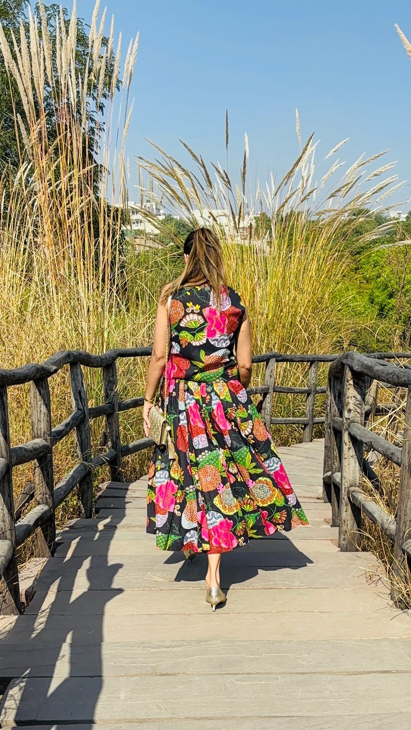 Printed Waistcoat and Midi Skirt Co-ord Set