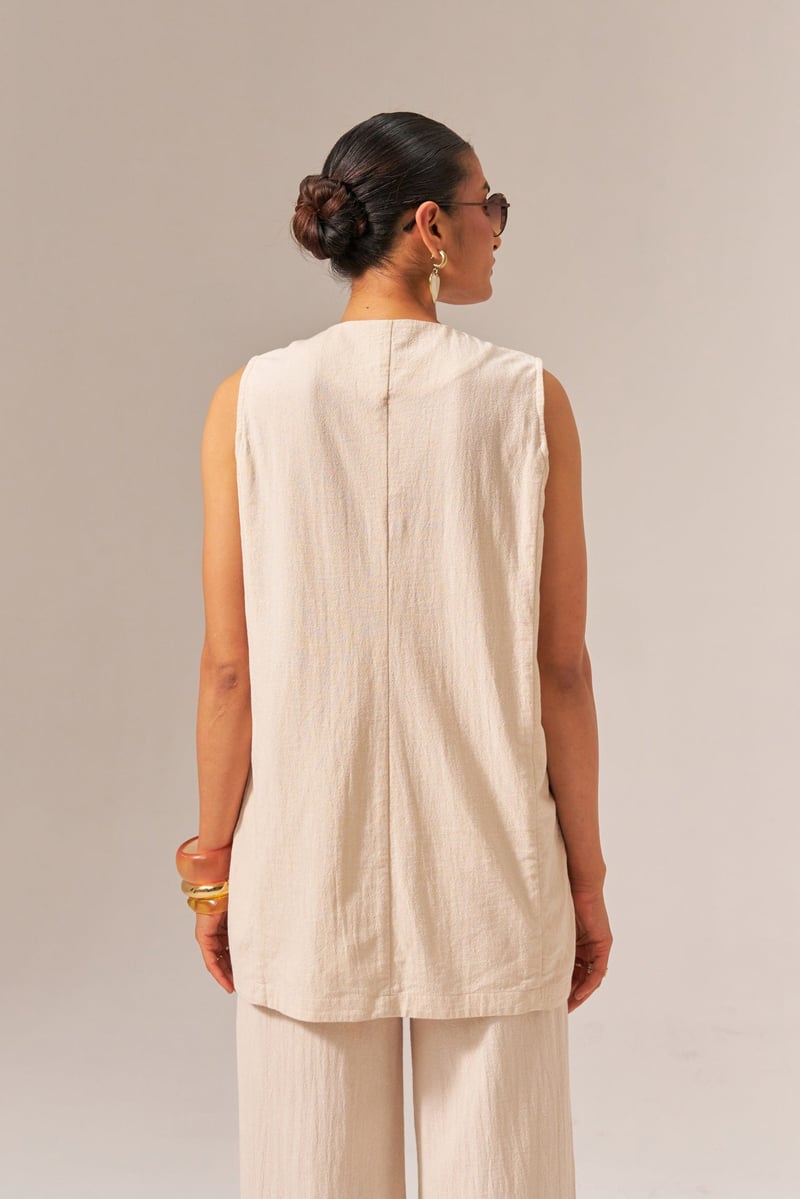 Cream Kala Cotton Button-Front Co-ord Set
