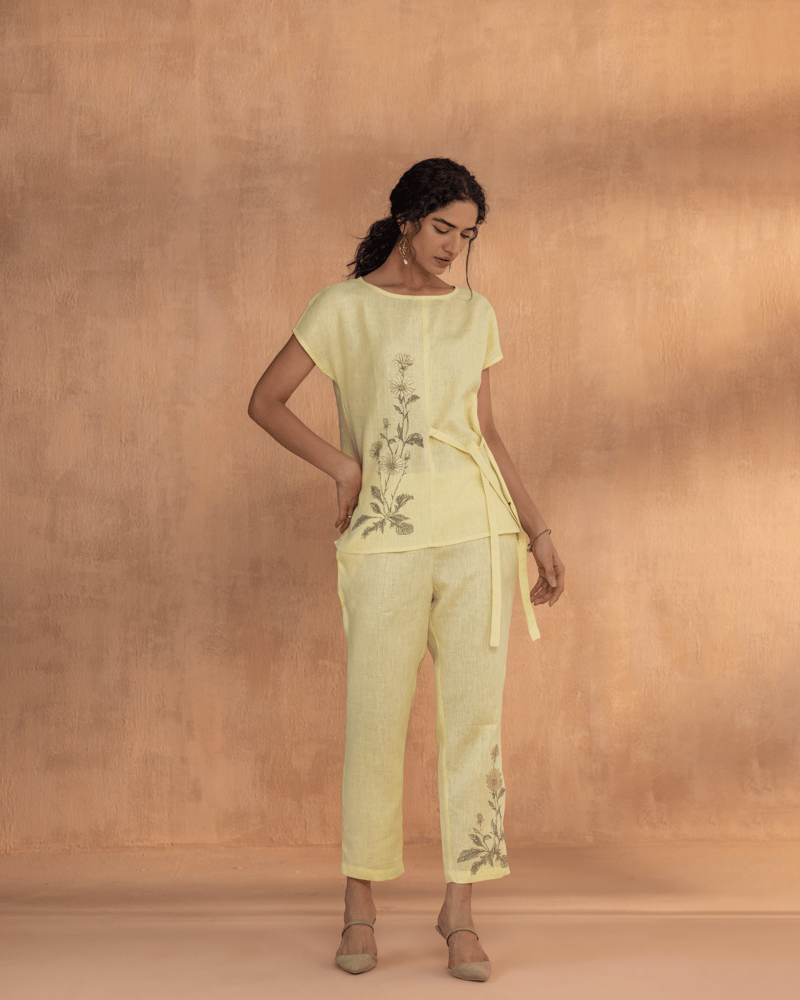 Lemonade Linen Round-Neck Side-Tie Top