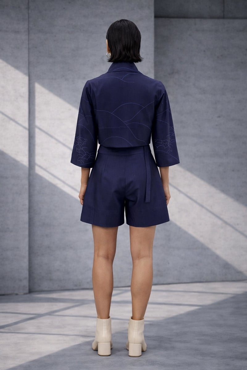 Mizu Navy Cropped Jacket Set