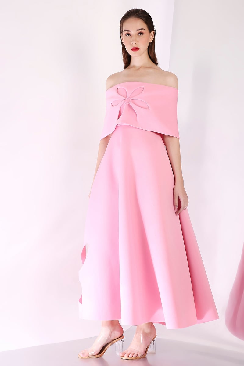 Light Pink Strapless Fit and Flare Maxi Dress with Wrap