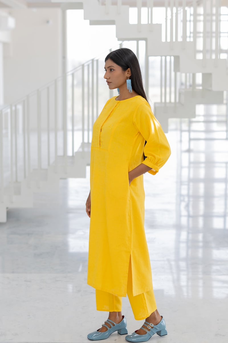 Sunflower Yellow Straight Kurta Set with Sequin Embroidery