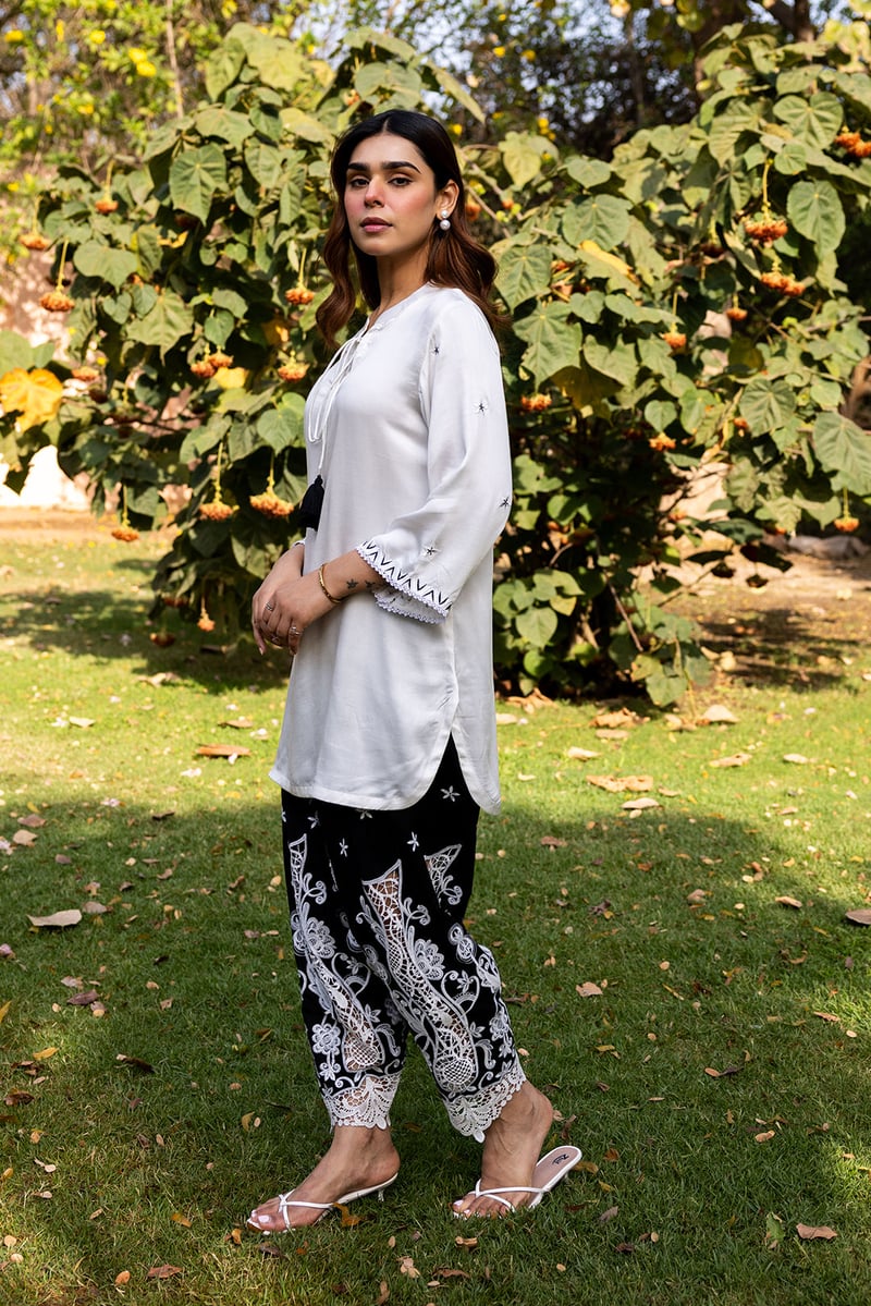 Ivory Kurta and Black Cutwork Salwar Set