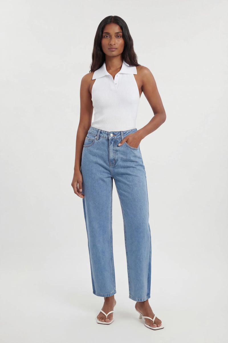Mid Blue High-Rise Straight-Leg Jeans