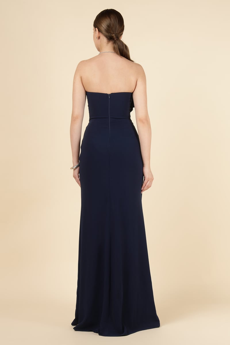 Blue Strapless Sweetheart Maxi Gown with Floral Applique