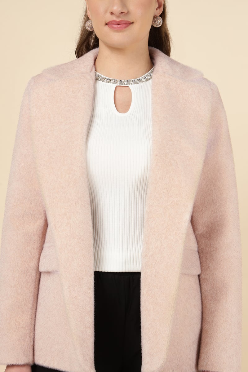 Light Pink Tailored Open-Front Blazer with Patch Pockets