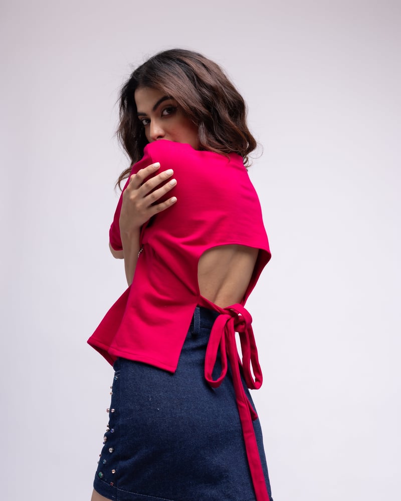 Raspberry Pink Backless Rhinestone Floral T-Shirt