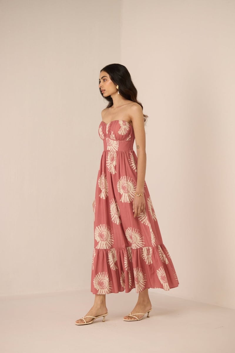 Nautilus Rose Floral Strapless Corset Maxi Dress