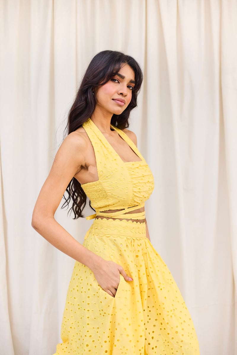 Yellow Schiffli Set