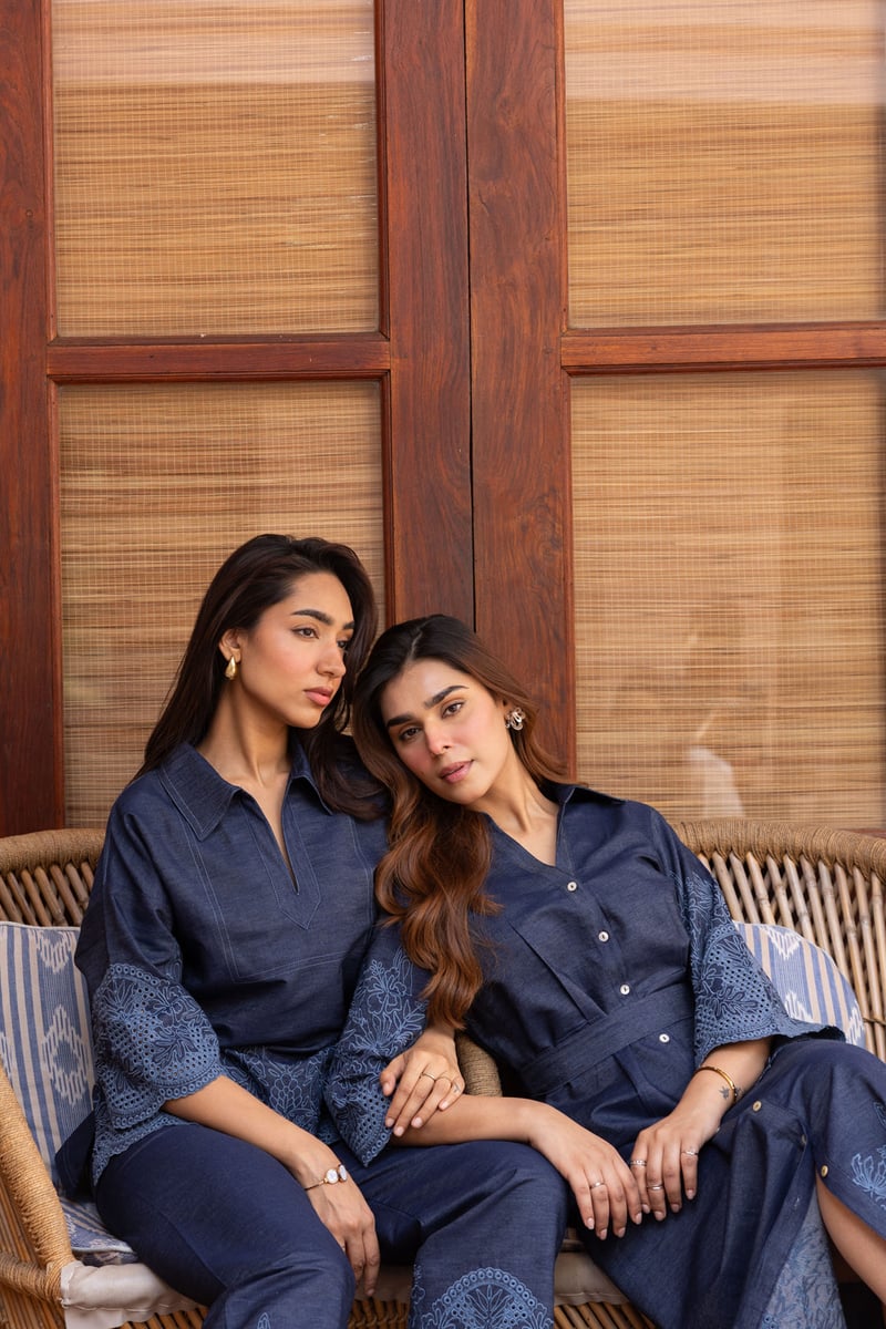 Blue Denim Cutwork Embroidered Co-ord Set