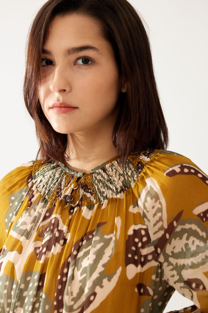 Mustard And Olive Floral Kaftan Dress