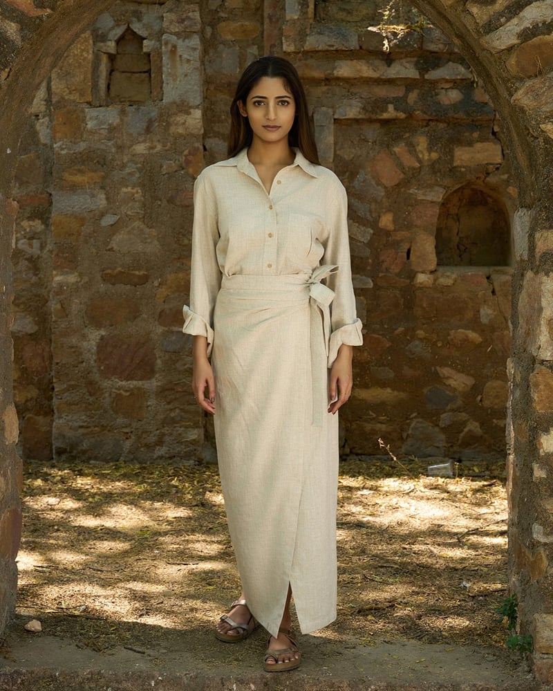 Beige Linen Shirt and Wrap Maxi Skirt Co-ord Set — The Good Rebel