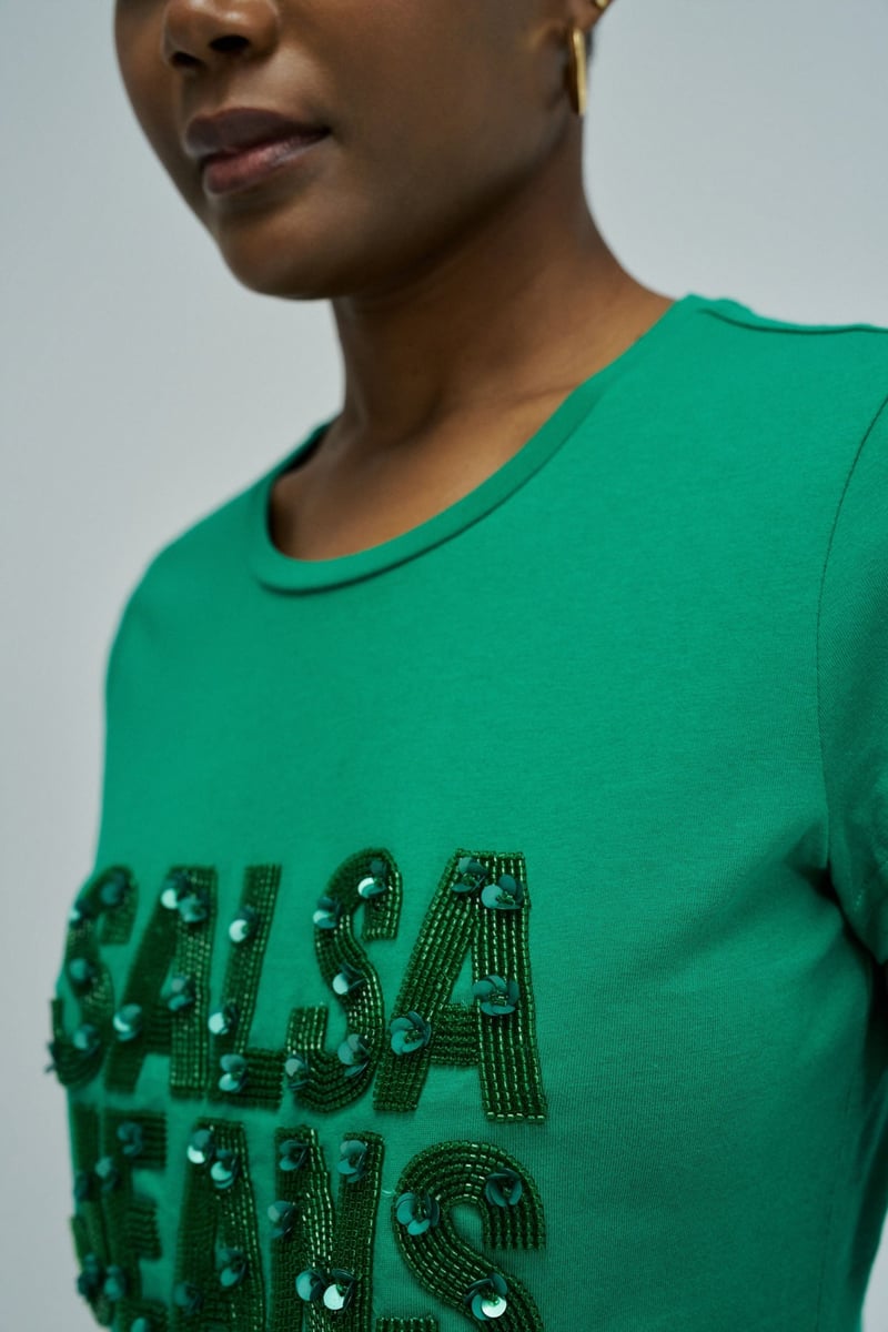 Dark Green Slim Fit Embellished Logo T-Shirt