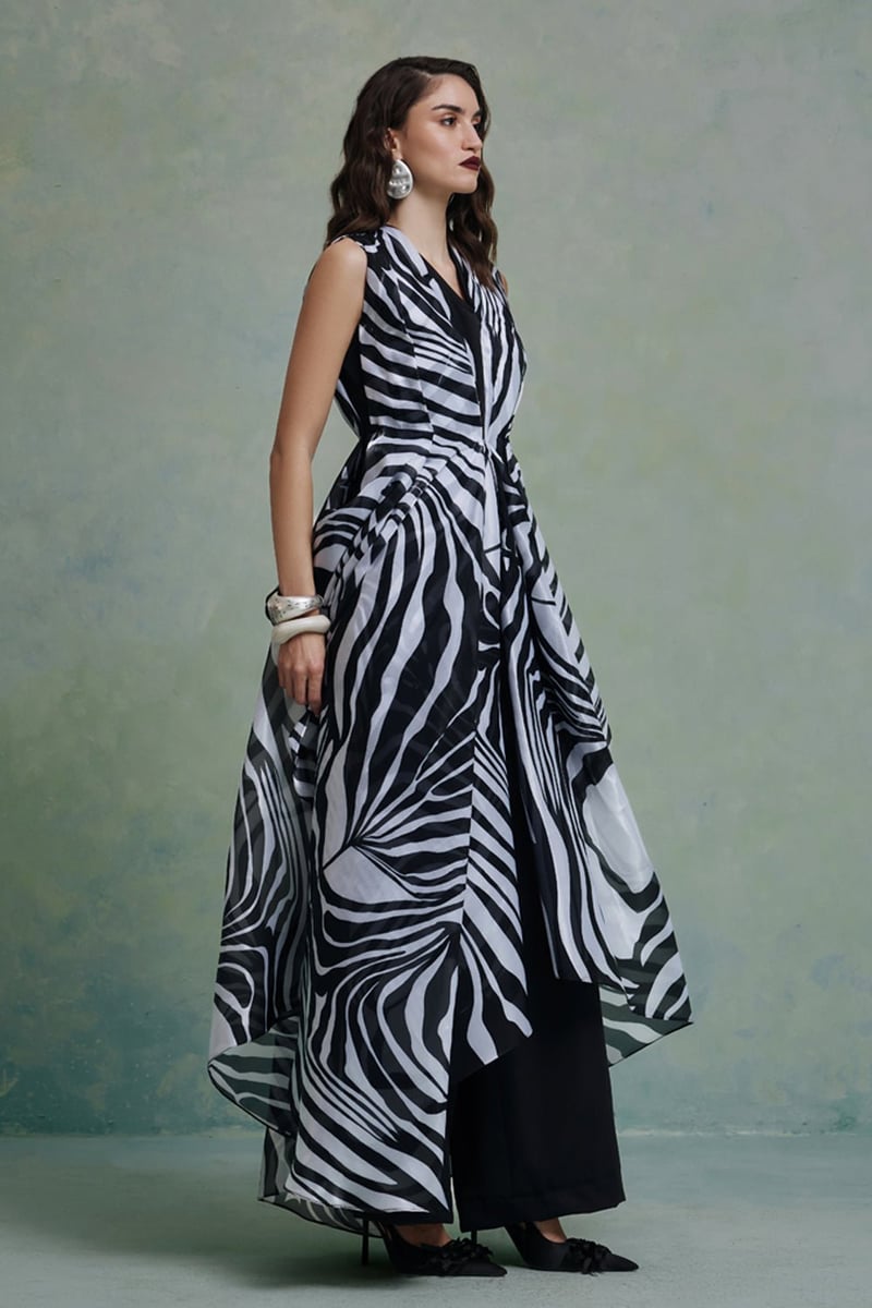 Black and White Zebra Print Overlay Jumpsuit