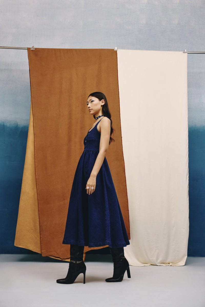 Deep Indigo Denim Fit and Flare Midi Dress
