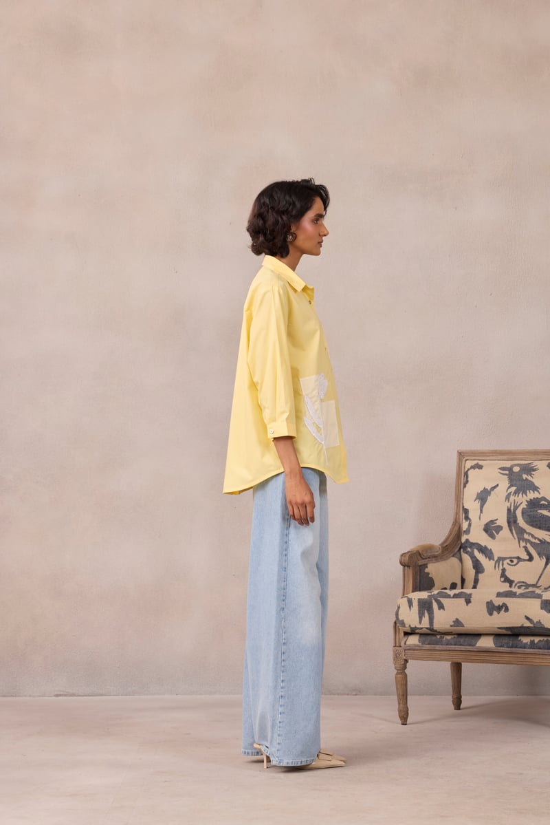 Lemon Sorbet Cotton Poplin Applique Shirt