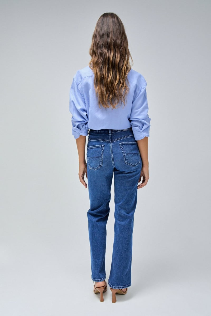 Medium Wash High-Rise Straight-Leg Jeans