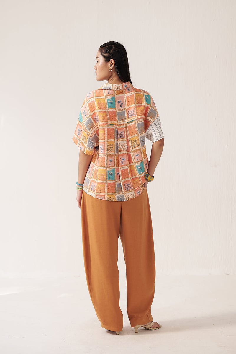 Rustic Mosaic Shirt and Camel Balloon Pants Co-ord Set