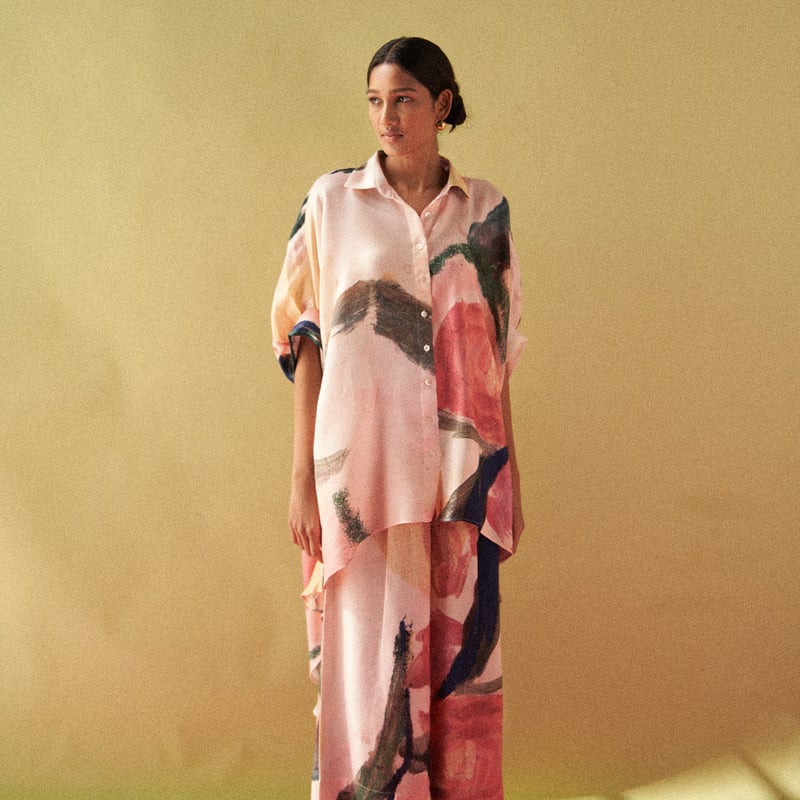 Off-White Abstract Print Cotton Crepe Culottes