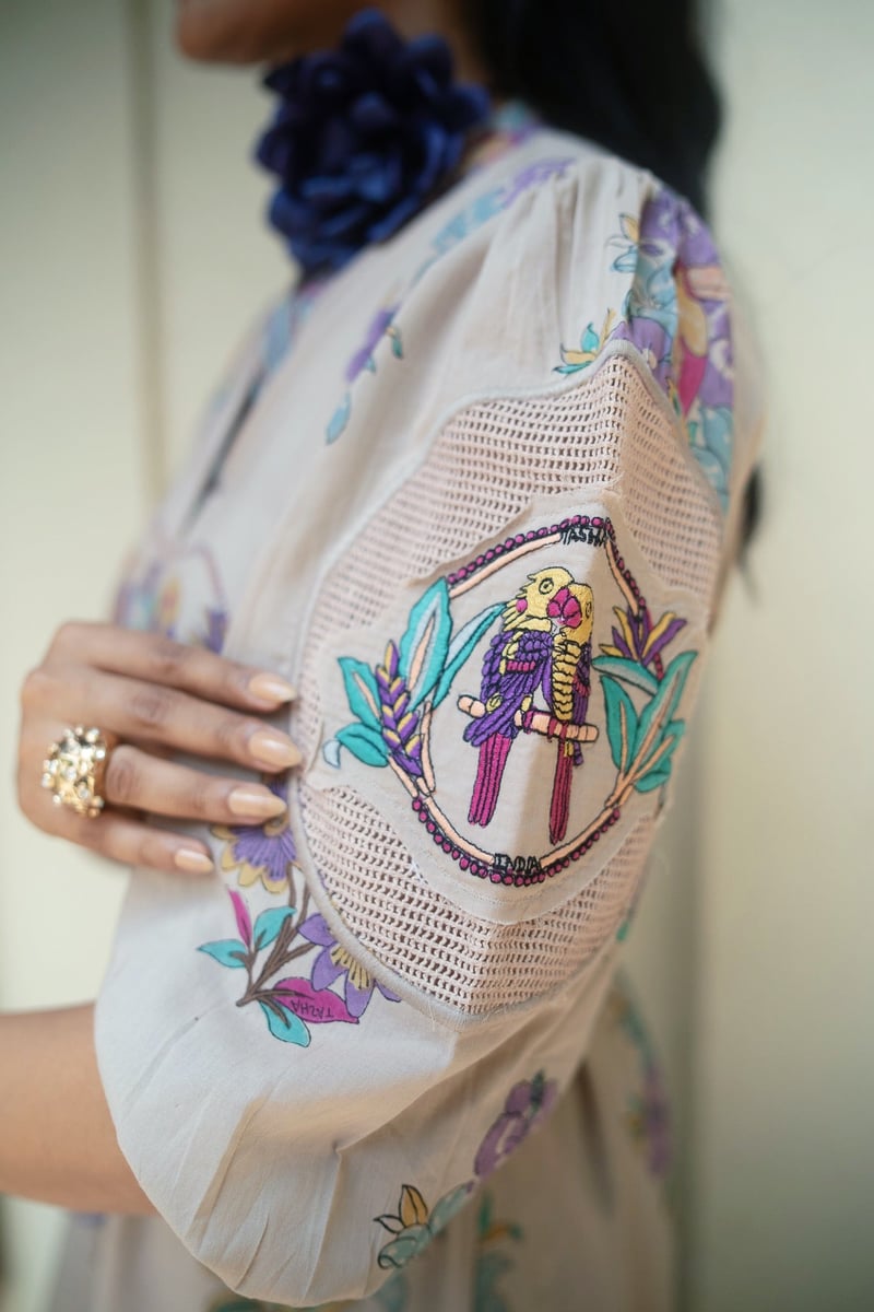 Dusty Lilac Tropical Printed Belted Tiered Midi Dress