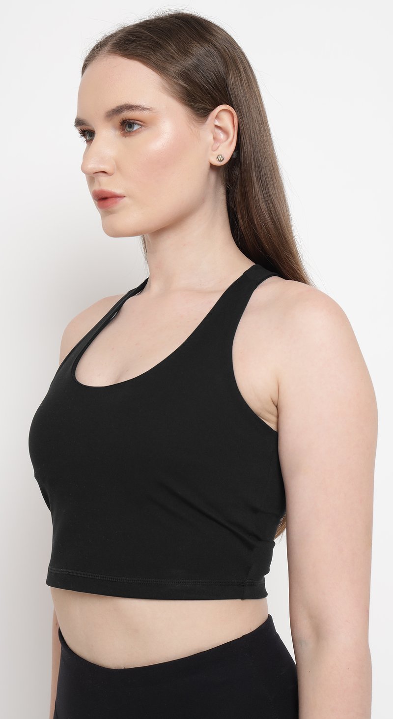 Black Longline Scoop Neck Racerback Sports Bra