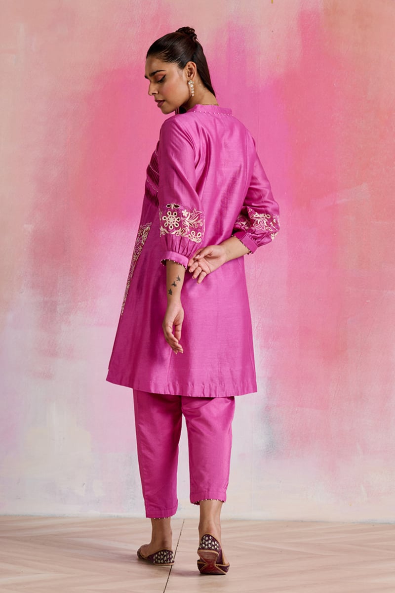 Pink Chanderi Embellished A-Line Kurta Set