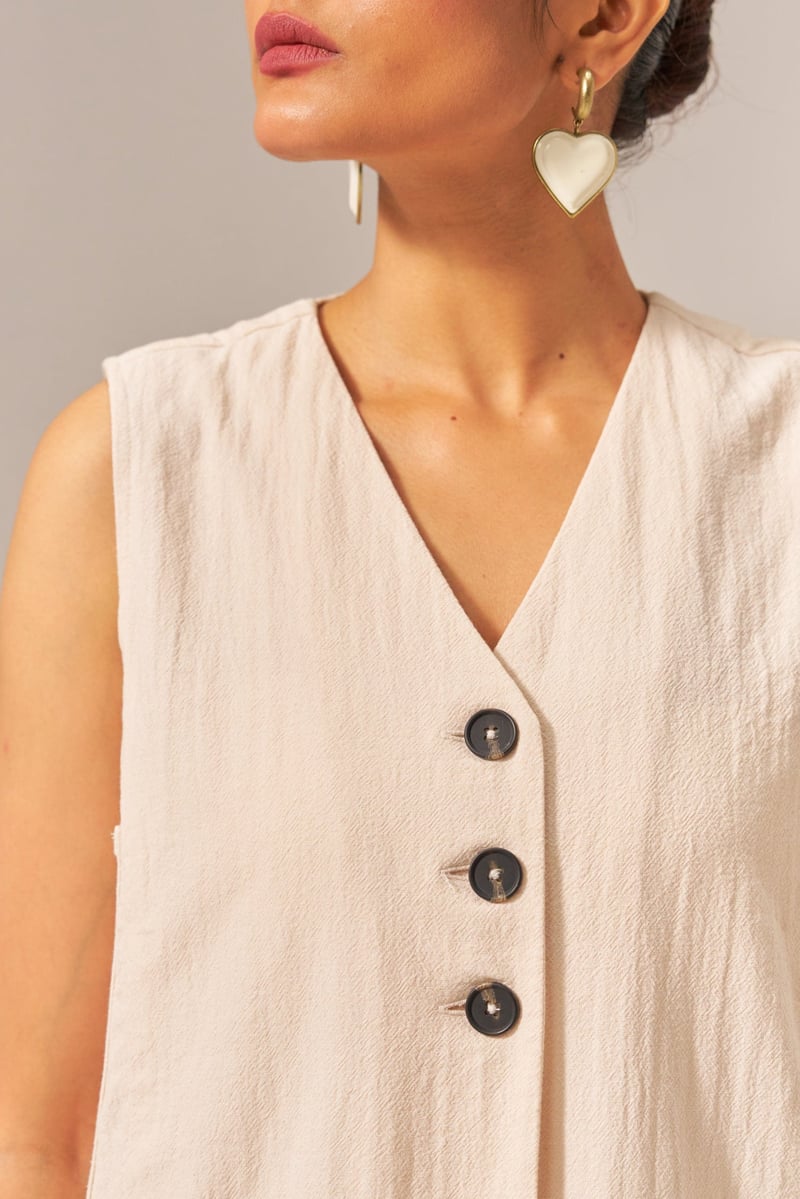 Cream Kala Cotton Button-Front Co-ord Set