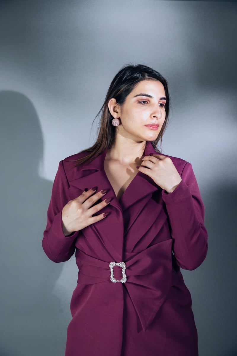 Purple Wrap Blazer and Wide-Leg Trouser Co-ord Set