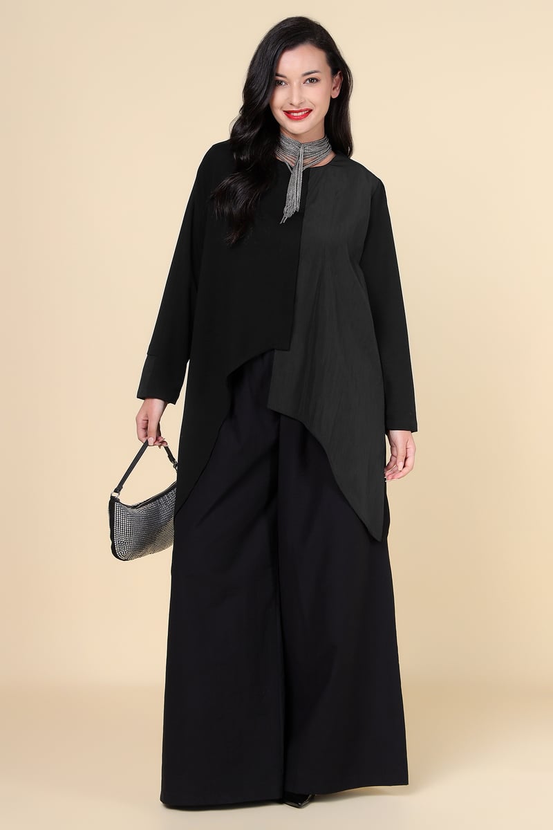 Black Asymmetric Layered Longline Top — ACRE