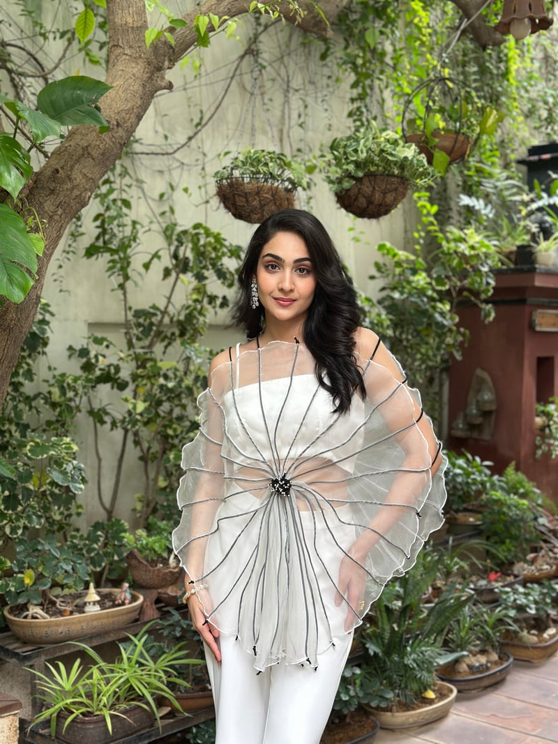 White Organza Cape Overlay Bustier Top