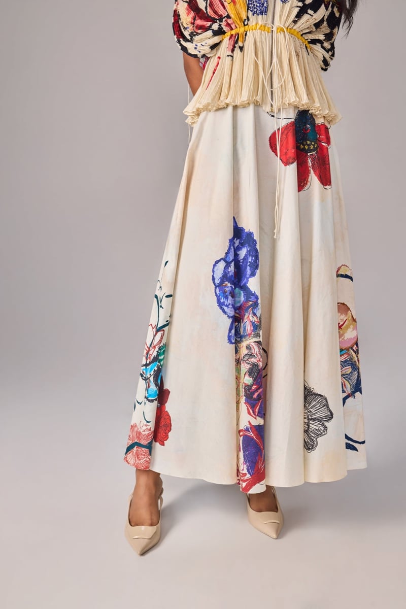 Ivory Multicolor Printed Blouse and Maxi Skirt Co-ord Set