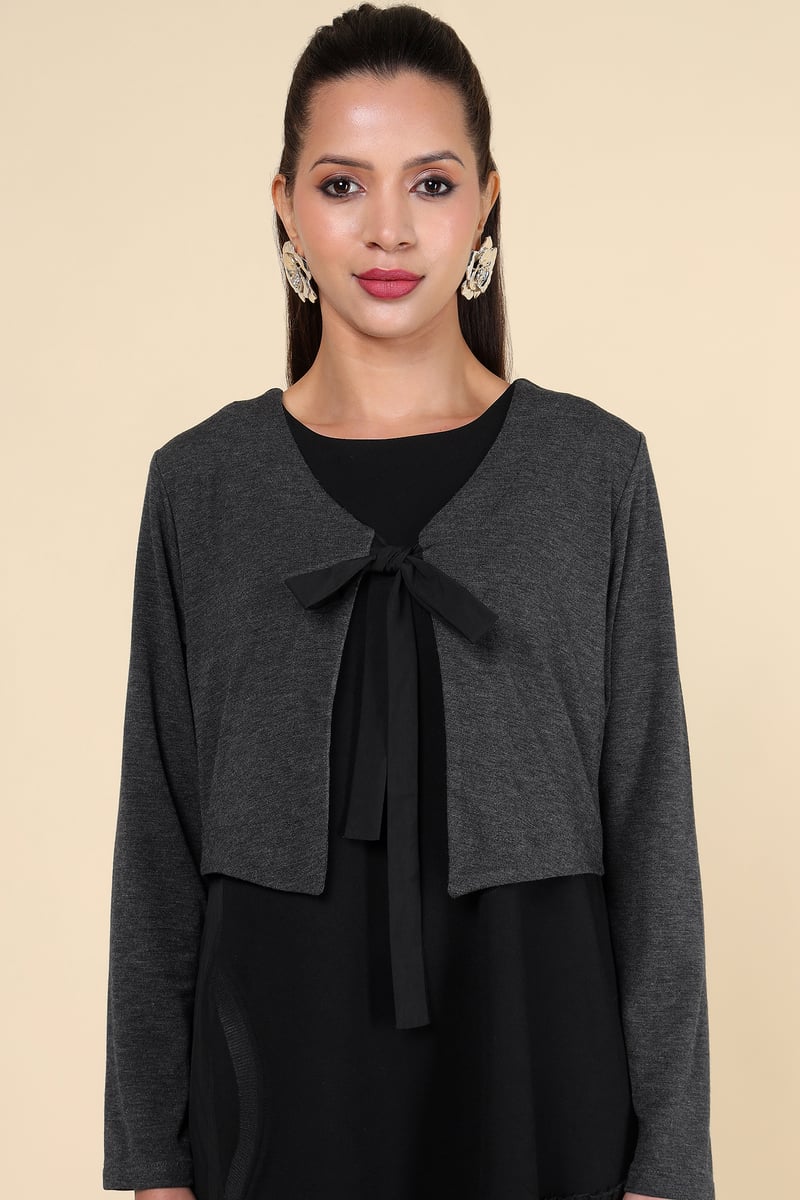 Black and Grey Layered-Look V-Neck Maxi Dress