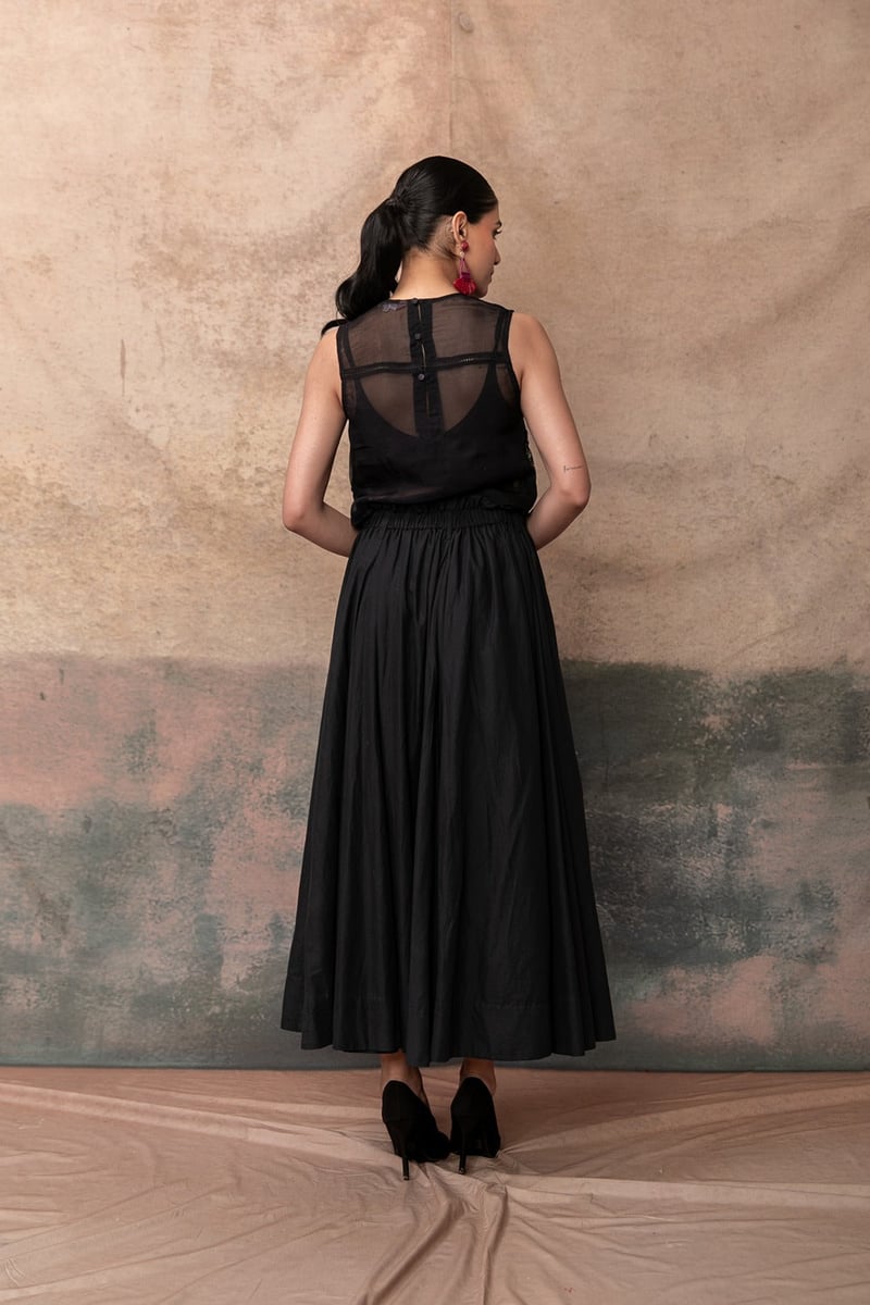 Black Embroidered Crop Top and Maxi Skirt Co-ord Set