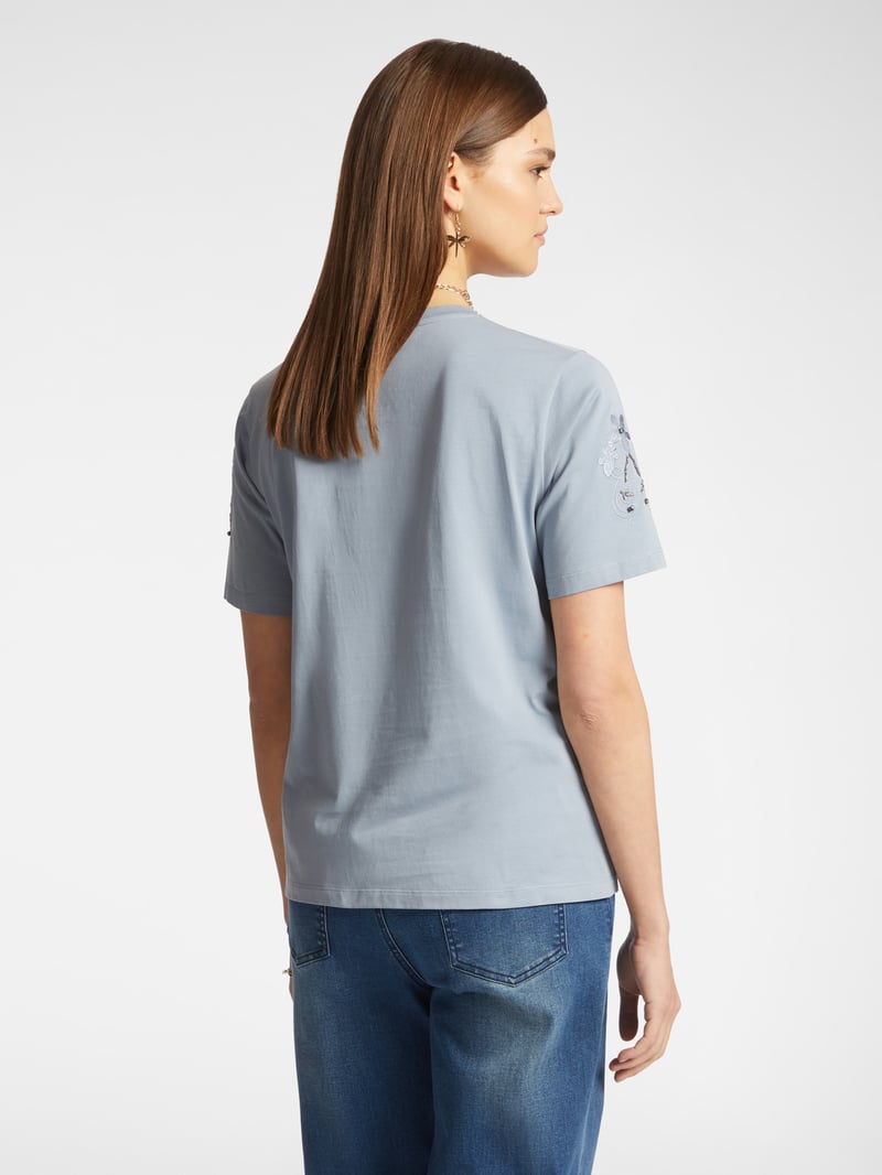 Baby Blue Embroidered Cotton Jersey T-shirt