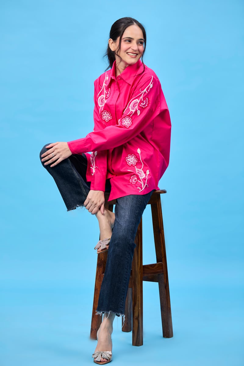 Rani Pink abstract floral shirt