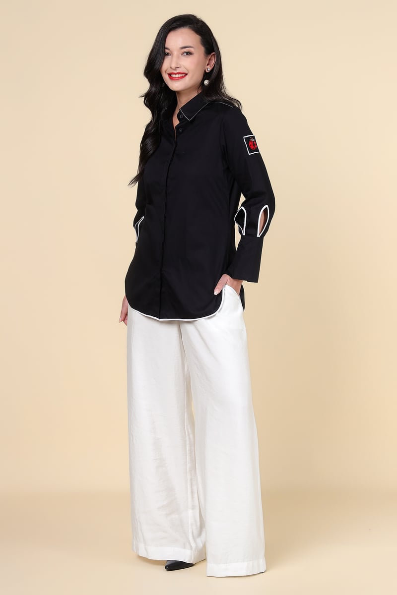 White Wide-Leg Pull-On Trousers with Side Pockets