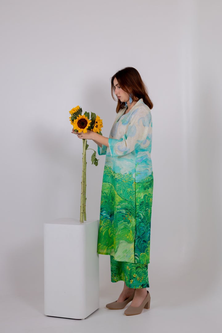 Multicolor Landscape Print Cambric Cotton Kurta Set